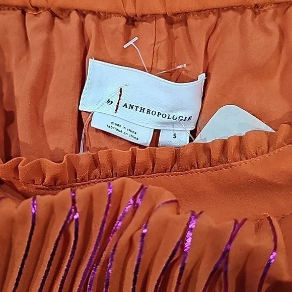 NWOT Anthropologie Neon Pleated Midi Skirt Small Vibrant Medium Orange - Picture 2 of 7